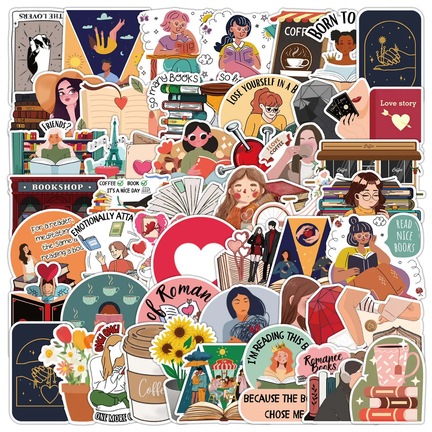 

50Pcs A Girl Who Loves To Read Series Stickers Suitcase Phone Case Water Bottle Waterproof Decoration Diy Sticker Packs