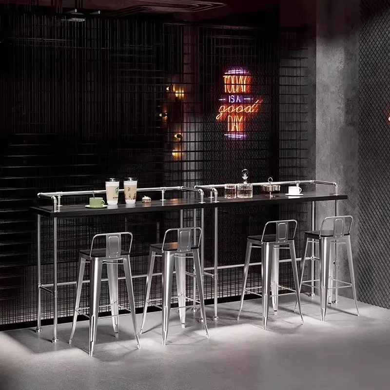 Industrial Creative High Table and Chair Set for Coffee Shops Convenience Stores Bars for Milk Tea Rest Area Convenience