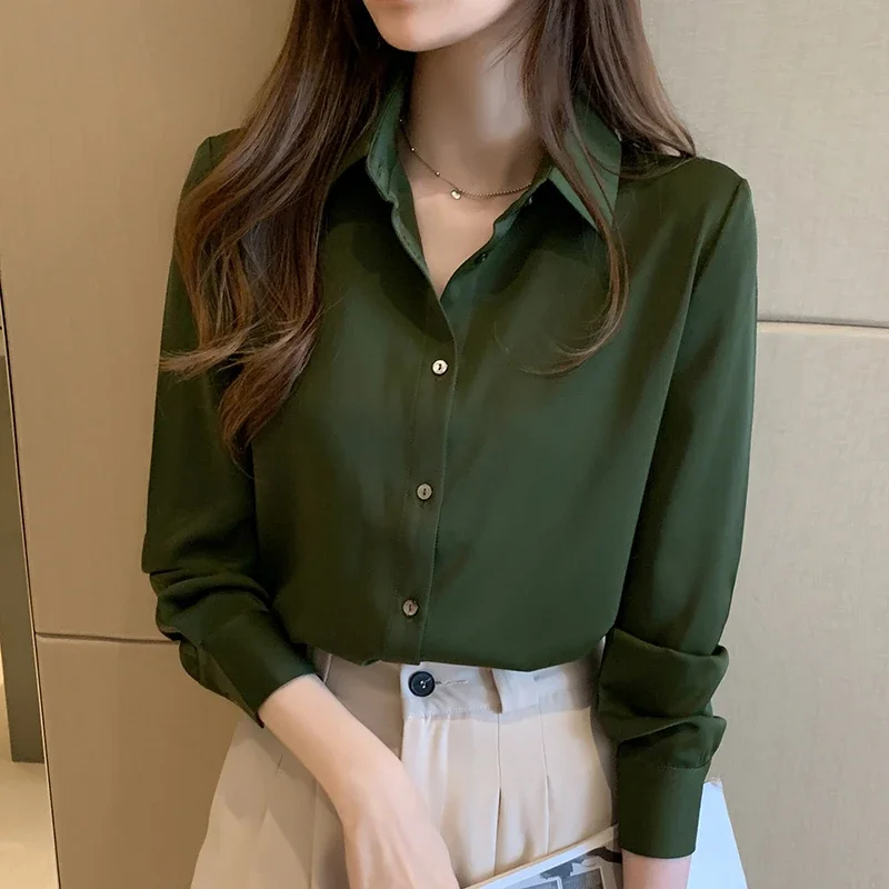 Satin Women Shirt 2024 OL Fashion Long Sleeve Blouse Woman Casual Shirts White Shirt Womens Tops Solid Basic Shirts and Blouses