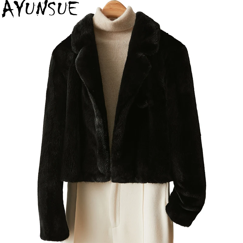 AYUNSUE Natural Mink Fur Jacket Woman Fashion Suit Collar Real Fur Jacket for Woman Clothes High Quality Whole Mink Шуба Женская