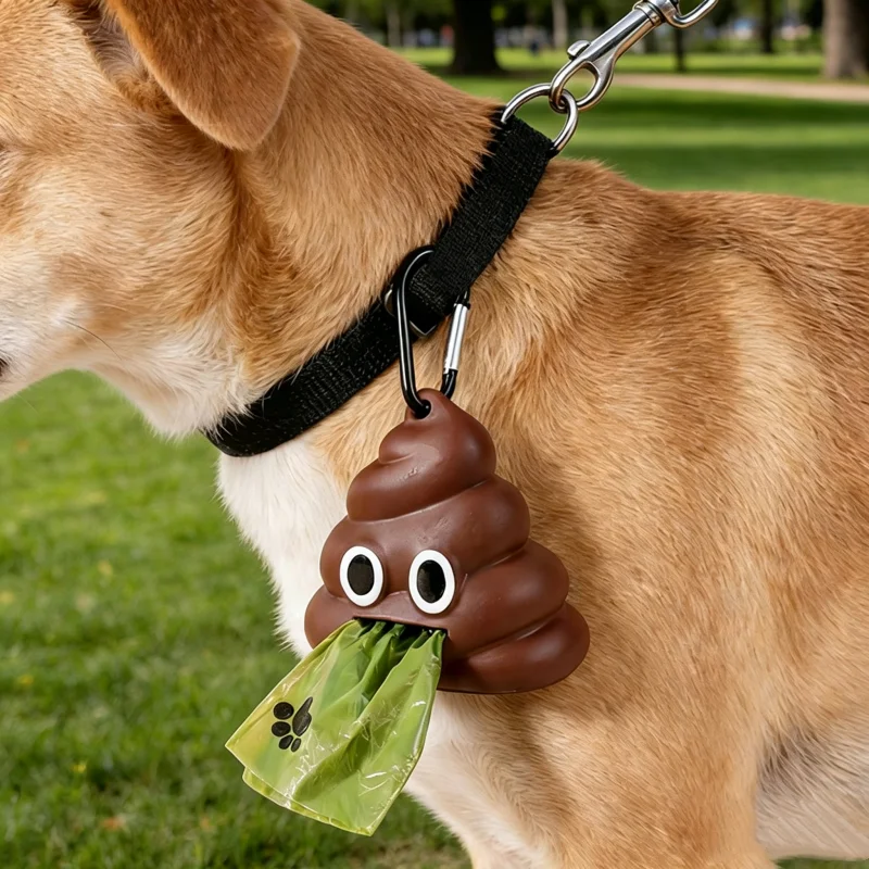 1pc Creative Poop Shaped Dog Bag Dispenser - Portable Pet Holder with Clip for Outdoor Walking - Convenient