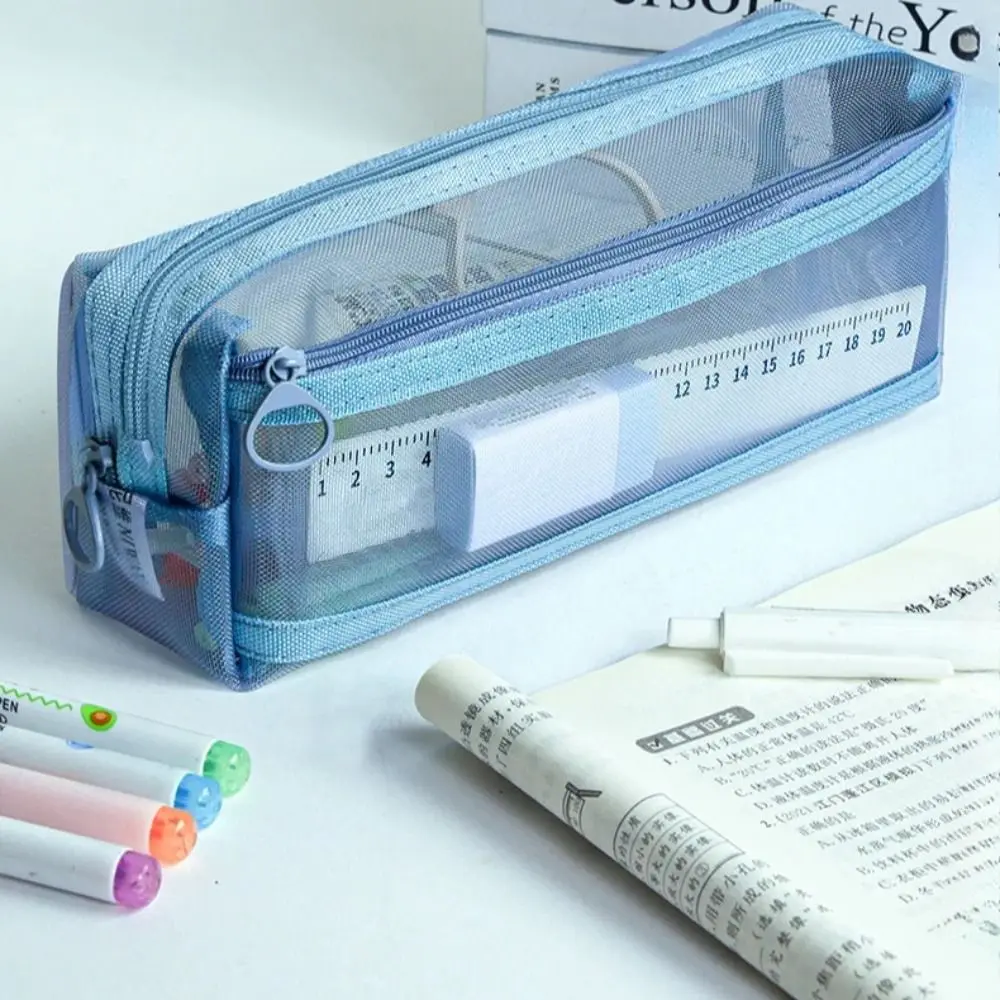 

Double Layer Mesh Pen Bag Large Capacity Transparent Pencil Case High Quality Durable Stationery Storage Bag Gifts