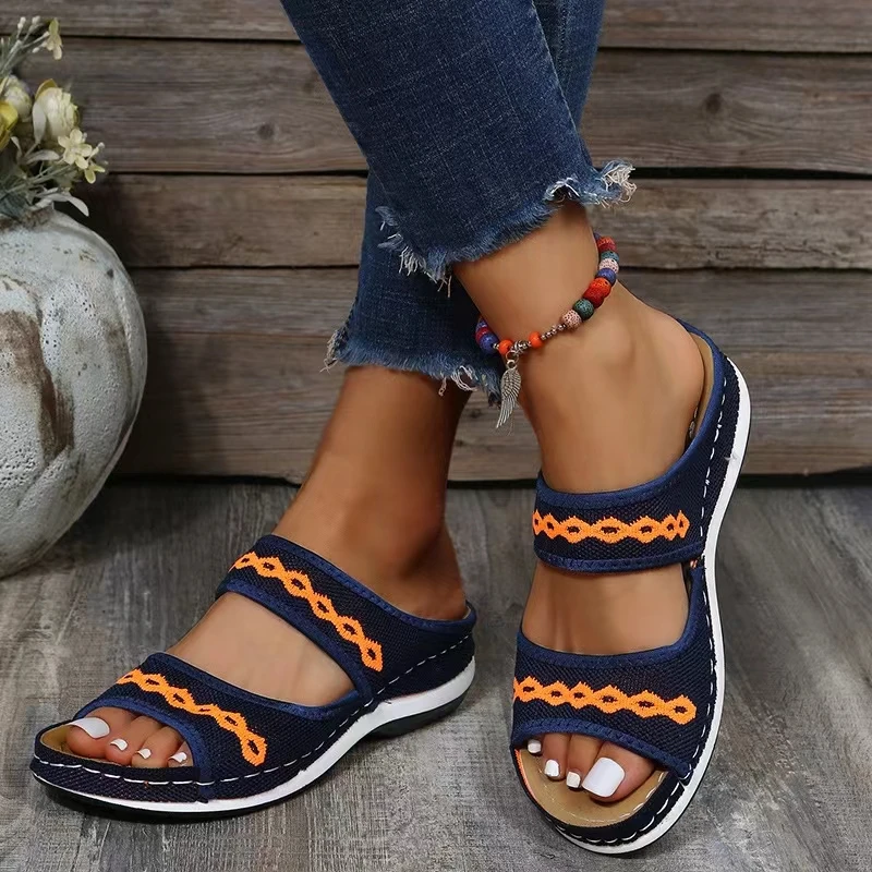 New Retro Wedges Slippers Women Plus Size Non-slip Round Toe Comfortable Sandals Casual Walking Beach Shoes