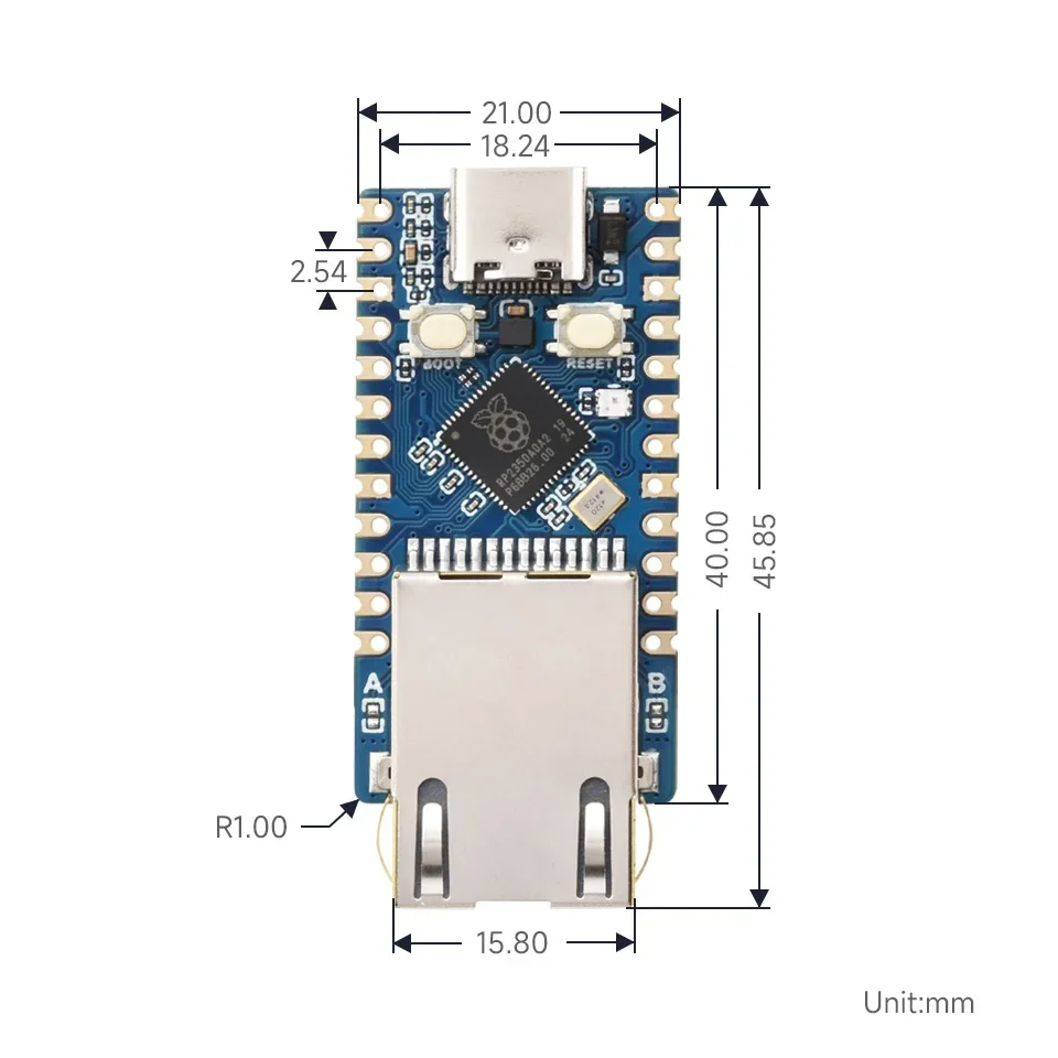 Плата разработки RP2350-ETH Модуль порта Ethernet RP2350 Встроенный стек протокола TCP/IP CH9120