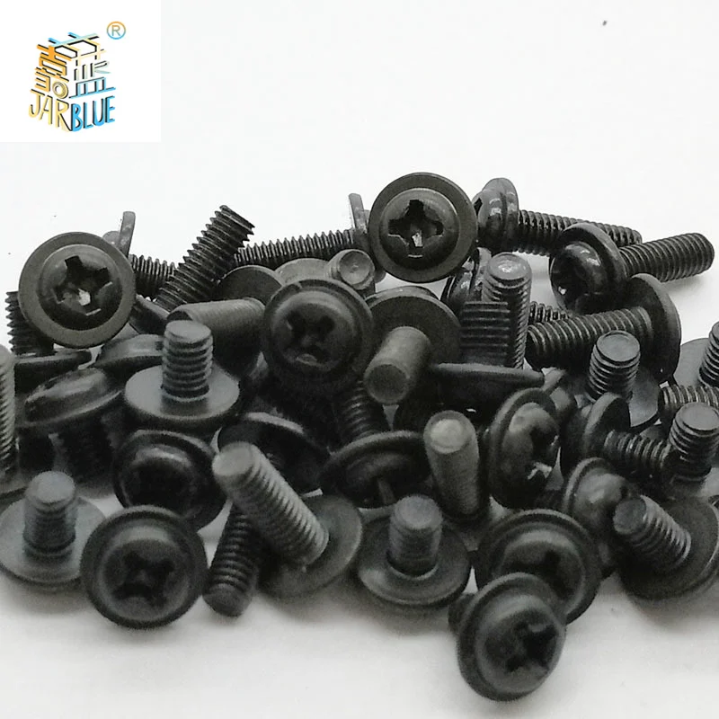 100pcs/lot PWM Black Pan Head Screws with Washer M1.4 M2 M2.5 M3 M 3.5 M4 M5 M6 Fixed Motherboard Screws With Pad DIN967