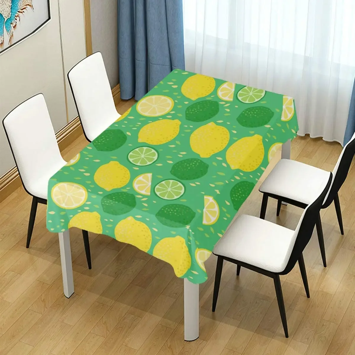 Unique Table Cloth Cartoon Yellow Green Lemons and Limes Square Cover for Kitchen Dinning Tabletop Decoration Design