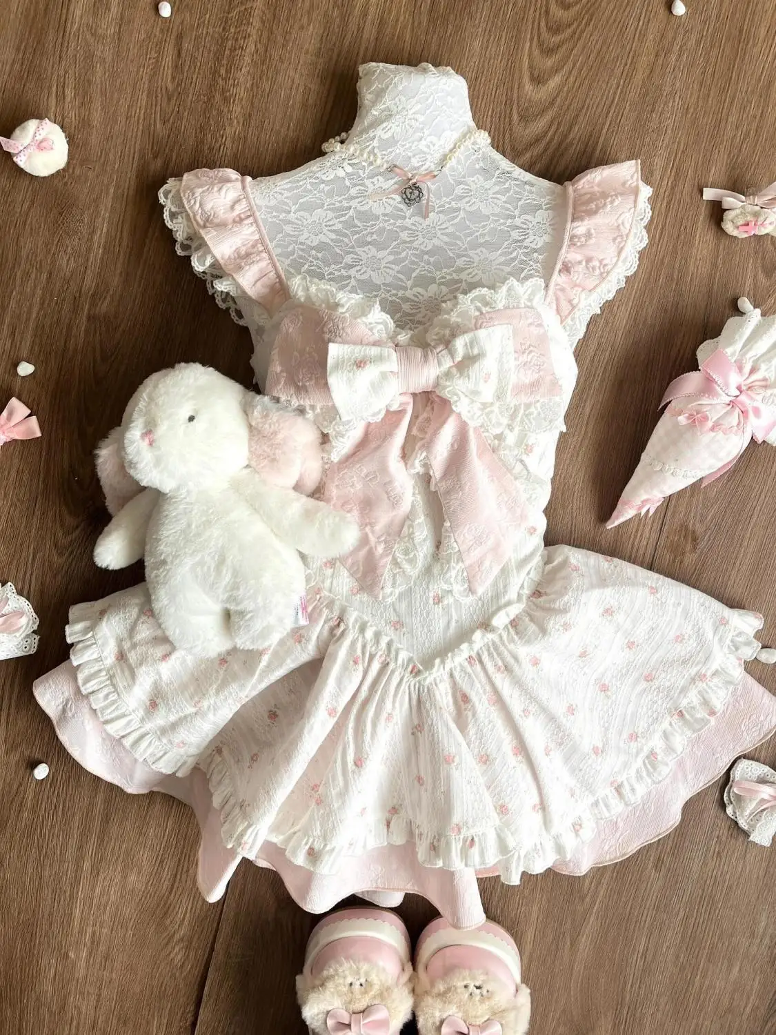 Vestido de princesa de renda de verão doce menina plissado sem mangas vestido feminino arco rosa bonito estilo lolita malha saia em camadas roupa adorável