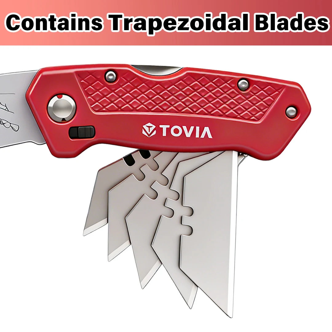 T TOVIA HKA41 Folding Utility Knife with Blade Storage - Quick-Change Box Cutter, Back Lock, Aluminum Non-sliping Handle