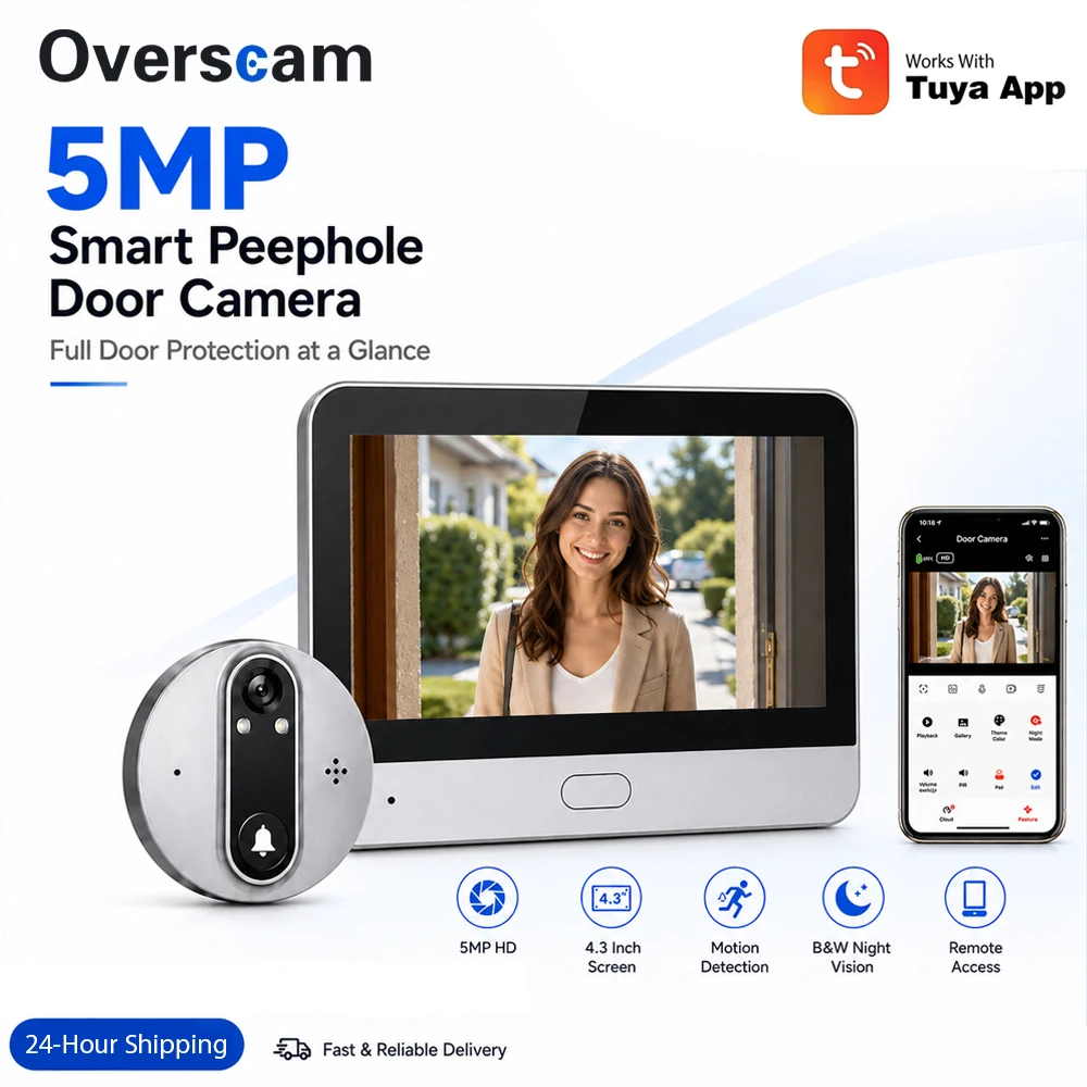 5MP Tuya Smart Life WiFi Video Doorbell Camera Wireless IR Night Vision Motion Detection Remote Access Home Apartment Security