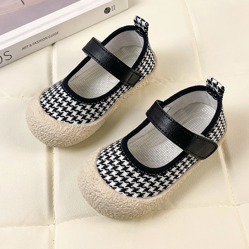 Children Casual Shoes for Boys Leopard Pattern Thousand Bird Check Print Girls Shoes Kids Fashion Flats Round-toe 2023 Japanese