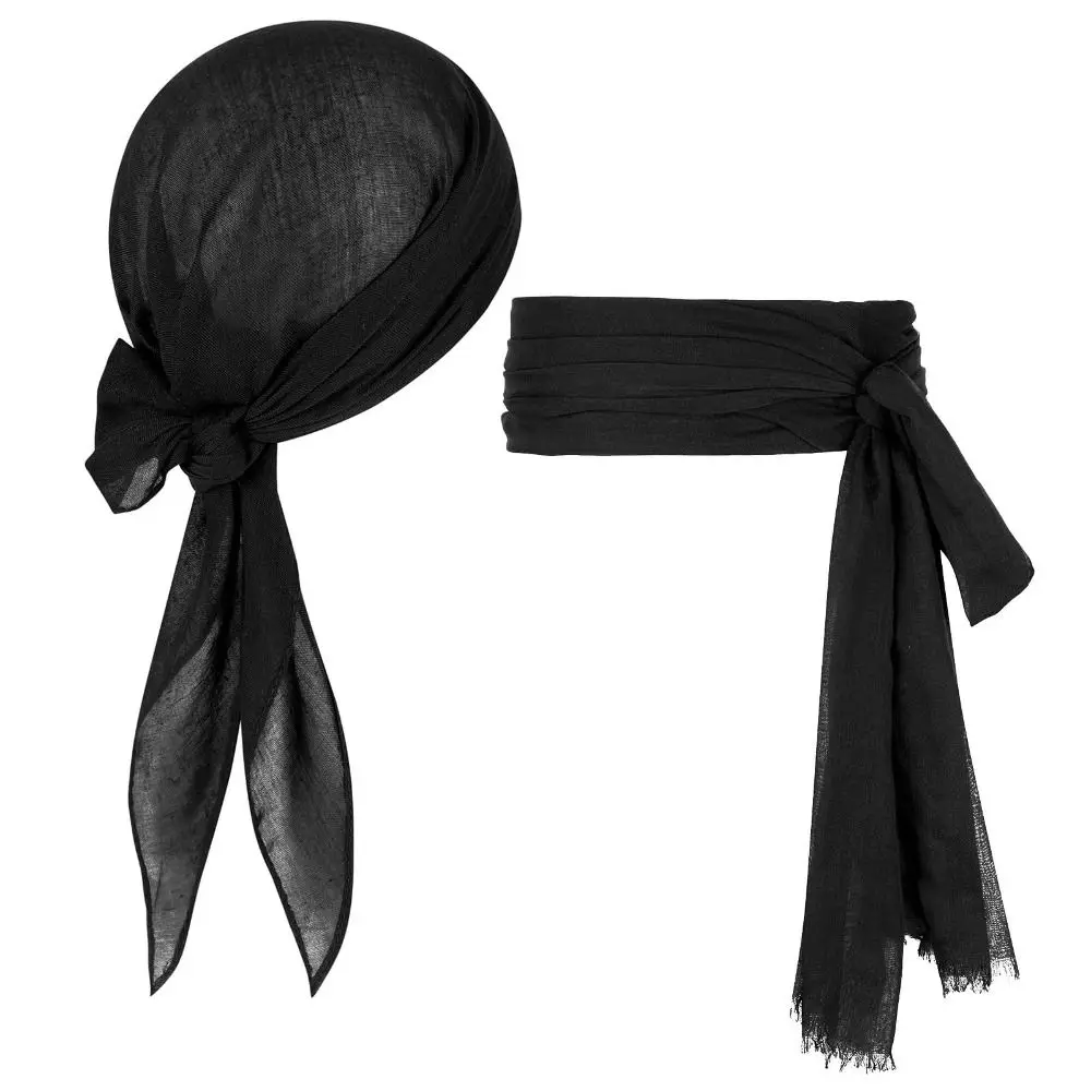 2Pcs/set Funny Captain Jack Sparrow Halloween Festival Costume Versatile Hip-hop Cosplay Props Party Pirate Captain Turban