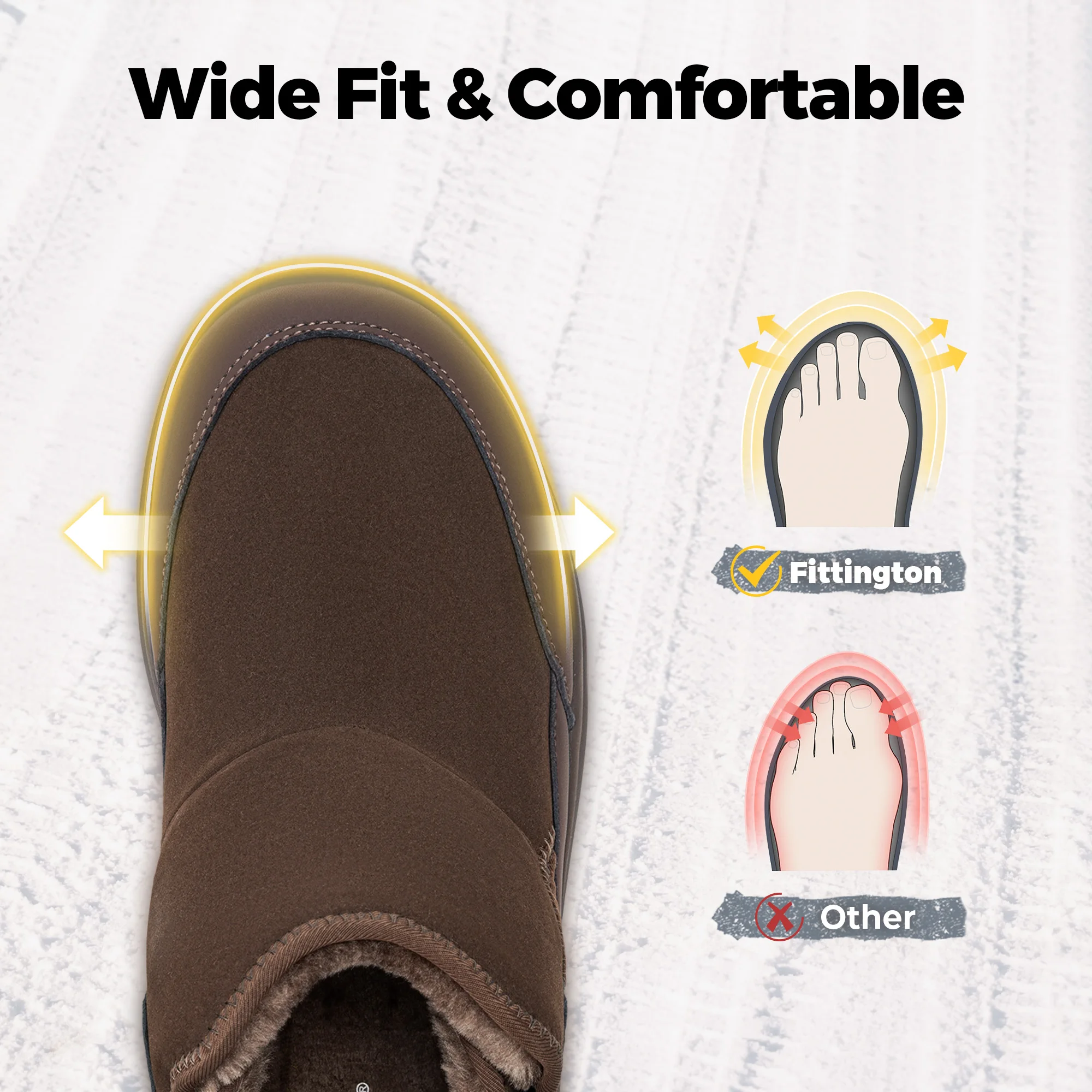 Fittington Herren Winter-Wanderstiefel, extra breite Zehenpartie, Diabetiker-Schuhe für Männer, warm gefüttert mit Fleece, lässige Wander-Schneestiefel für den Herbst – Detail 3
