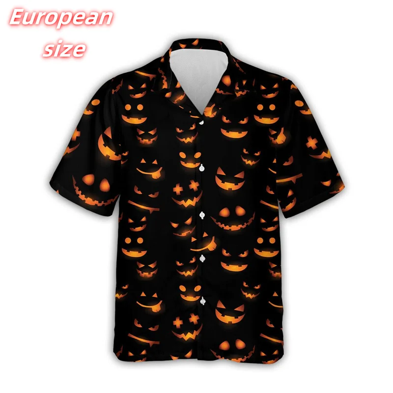 

Гавайская рубашка с лунным рисунком тыквы для мужчин, блузка с 3D принтом на Рождество, Хэллоуин, летние топы с короткими рукавами и лацканами, рубашки Aloha