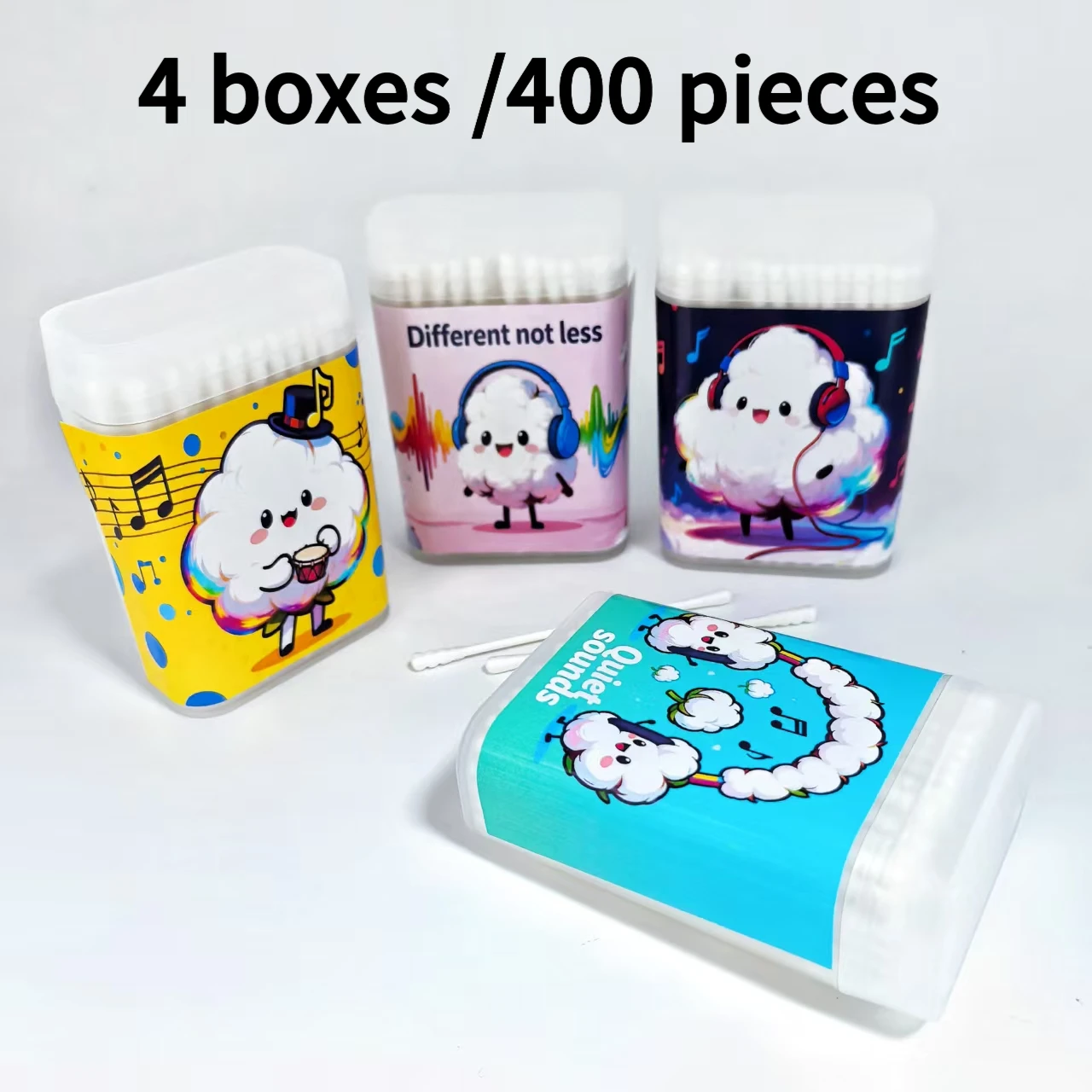 400 قطعة من مسحات القطن برأسين من سلسلة Love Music، مسحات قطنية مستديرة ذات محور رفيع برأسين