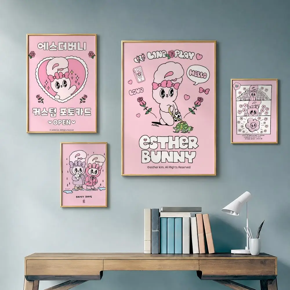 Cute Character E-Esther BunnyS Poster Vintage Retro Anime Poster Stickers Peel and Stick Wall Art Home Decor