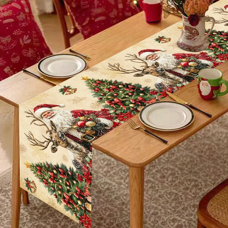 

Vintage Christmas Table Runner Retro Santa Claus Table Cover Christmas Decorations For Home 2025 Navidad Noel Gift New Year 2026