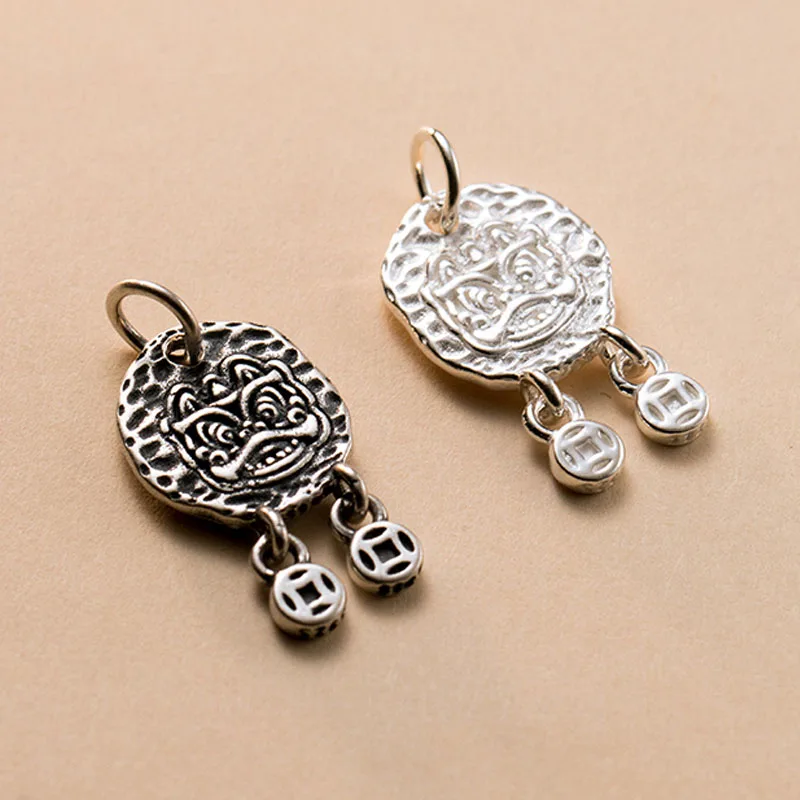 1pc/Lot 925 Sterling Silver Classic Chinese Lion Dance Image Tassel Charms 20x10.5mm Women Men Jewelry Silver Pendants DIY Craft