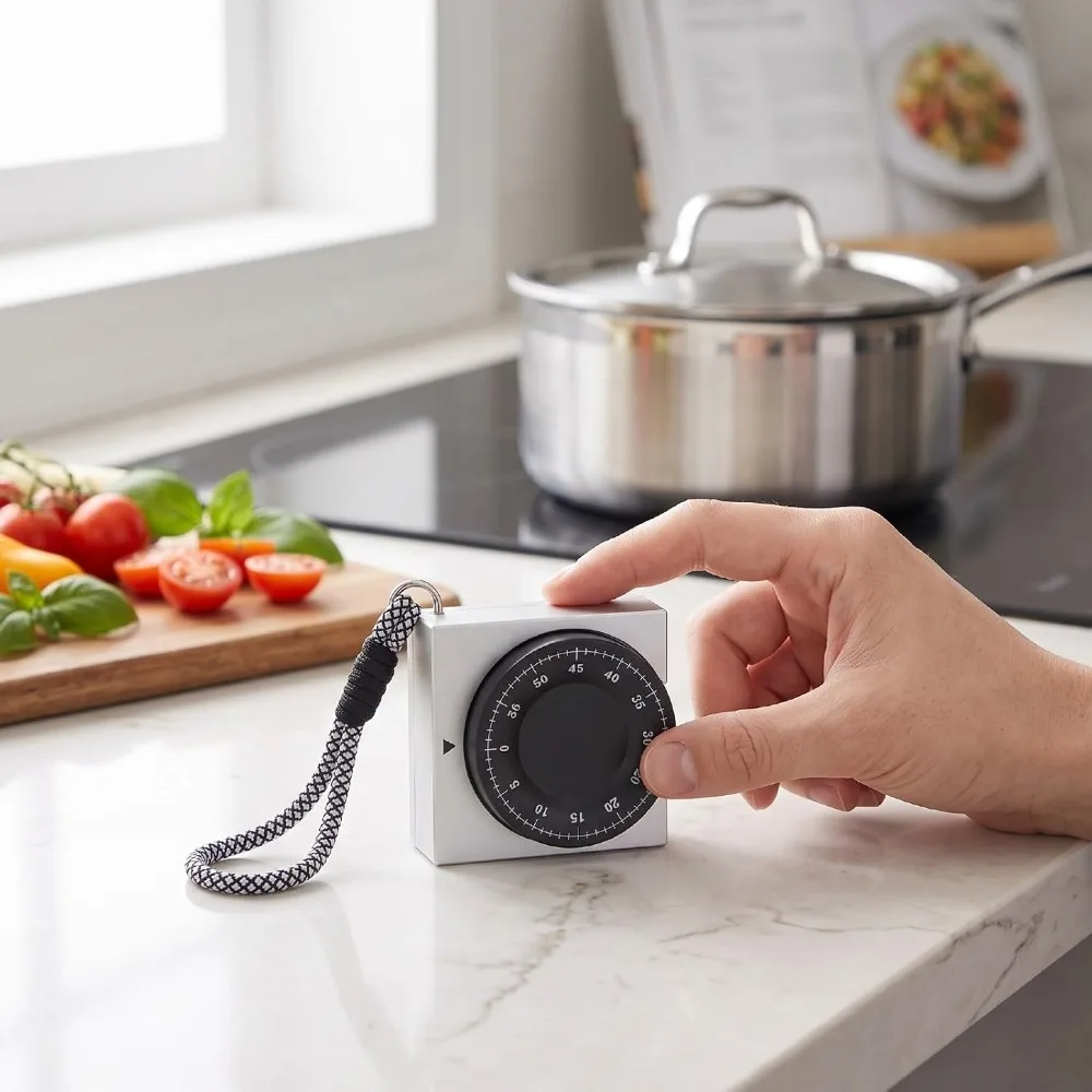 Portable 60 Minutes Mechanical Wind Up Timer Loud Alarm Battery-Free Kitchen Timer Manual Timer for Baking
