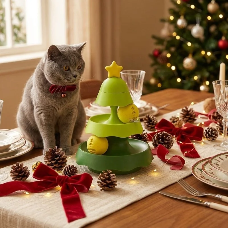 Christmas Gift Cat Carousel Track Toy Luminous Ball Ringing Bell Self Play Anti Boredom Soothing Multi Functional Indoor Toy