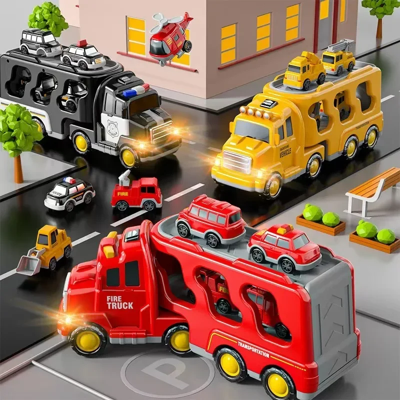 Wind-up Cars Toy engineering trucks heavy trucks police car fire trucks music light model set puzzle toys Boys Kids Gifts