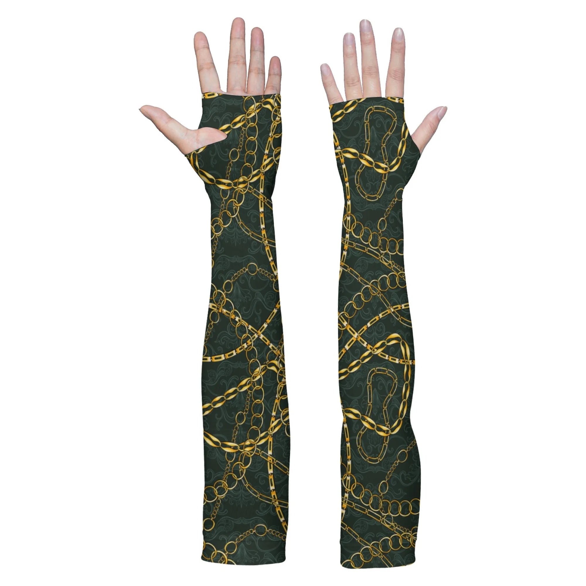 Novelty Golden Chain Art Elbow Pads Sleeves Personalized Outdoor Sports Ice Sleeves Soft Breathable Non-slip Arm Sleeve Unisex
