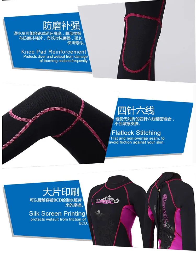 3MM Women Full Body Neoprene Keep Warm Spearfishing Kayaking Swim Diving Suit Scuba Long Sleeve Snorkeling Drifting WetSuit