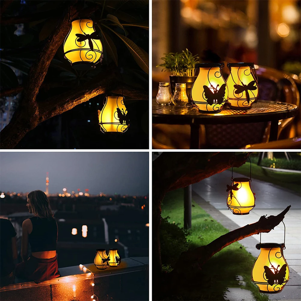 Solar Lights Outdoor Garden Waterproof Hanging Solar Lantern With Flickering Flame For Outside Patio Porch Yard Decorations