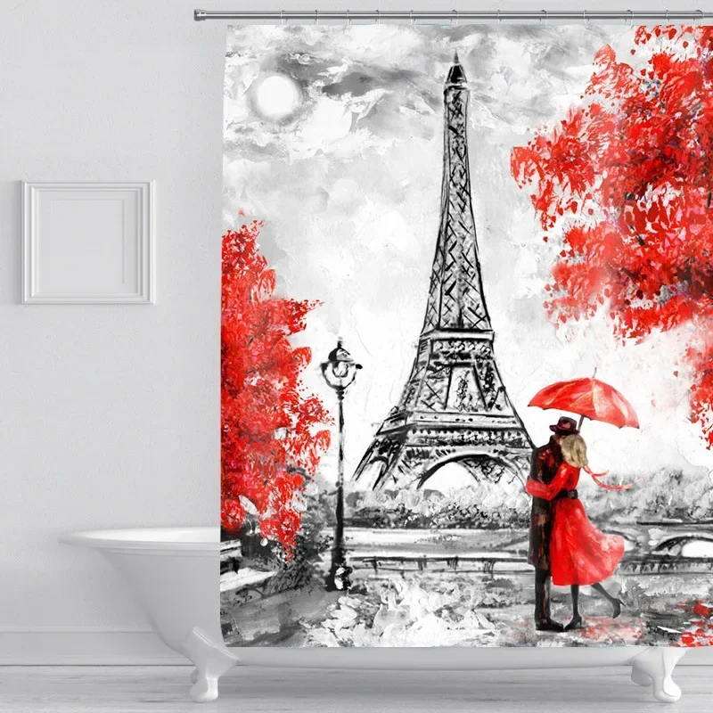 Shower Curtains Eiffel Tower Printed Paris Style Bathroom Curtain 180cm Romatic Water Repellent 71 Inches Home Decorative Scenic