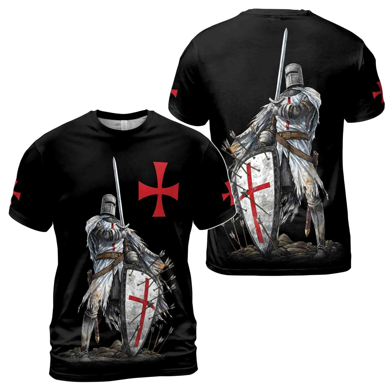 Men's Vintage Medieval Templars Graphic T-shirt Classic Cool Design Short Sleeved Retro Tees Casual O-neck Loose Simple T Shirts