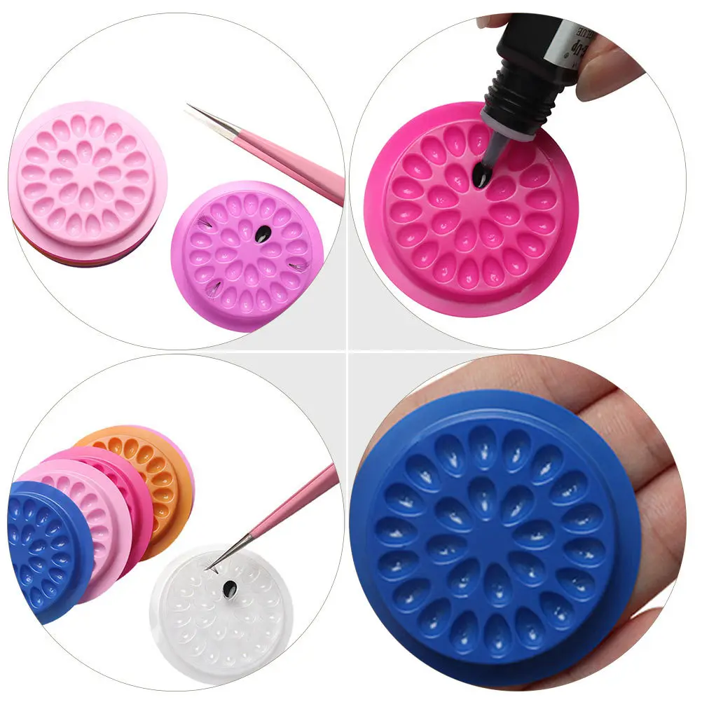 60 قطعة تطعيم رمش الغراء الصواني القرص زهرة أصحاب دائم البلاستيكية ماكياج أداة حامل الصمغ لملحقات رمش