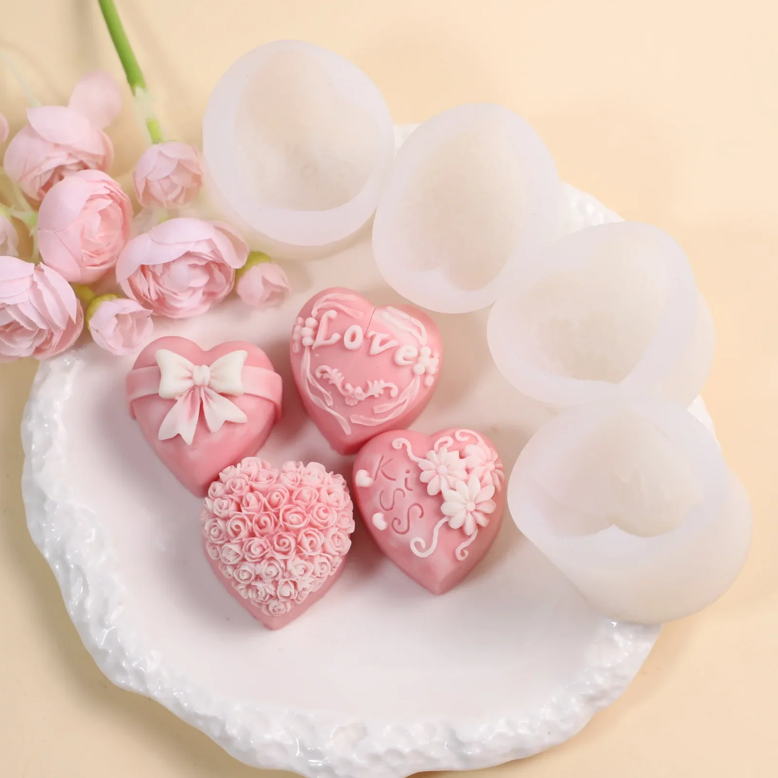 Rose Love Candle Silicone Mold Chocolates Valentine's Day DIY Candle Silicone Mold Resin Silicone Gypsum Molds Wedding Gift