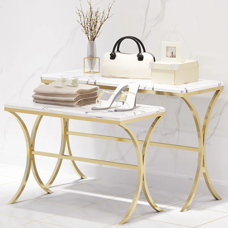 Boutique Shop Gold Stainless Steel Portable Clothing Nesting Display Tables Retail Clothes Shoes Handbag Nest Display Tables