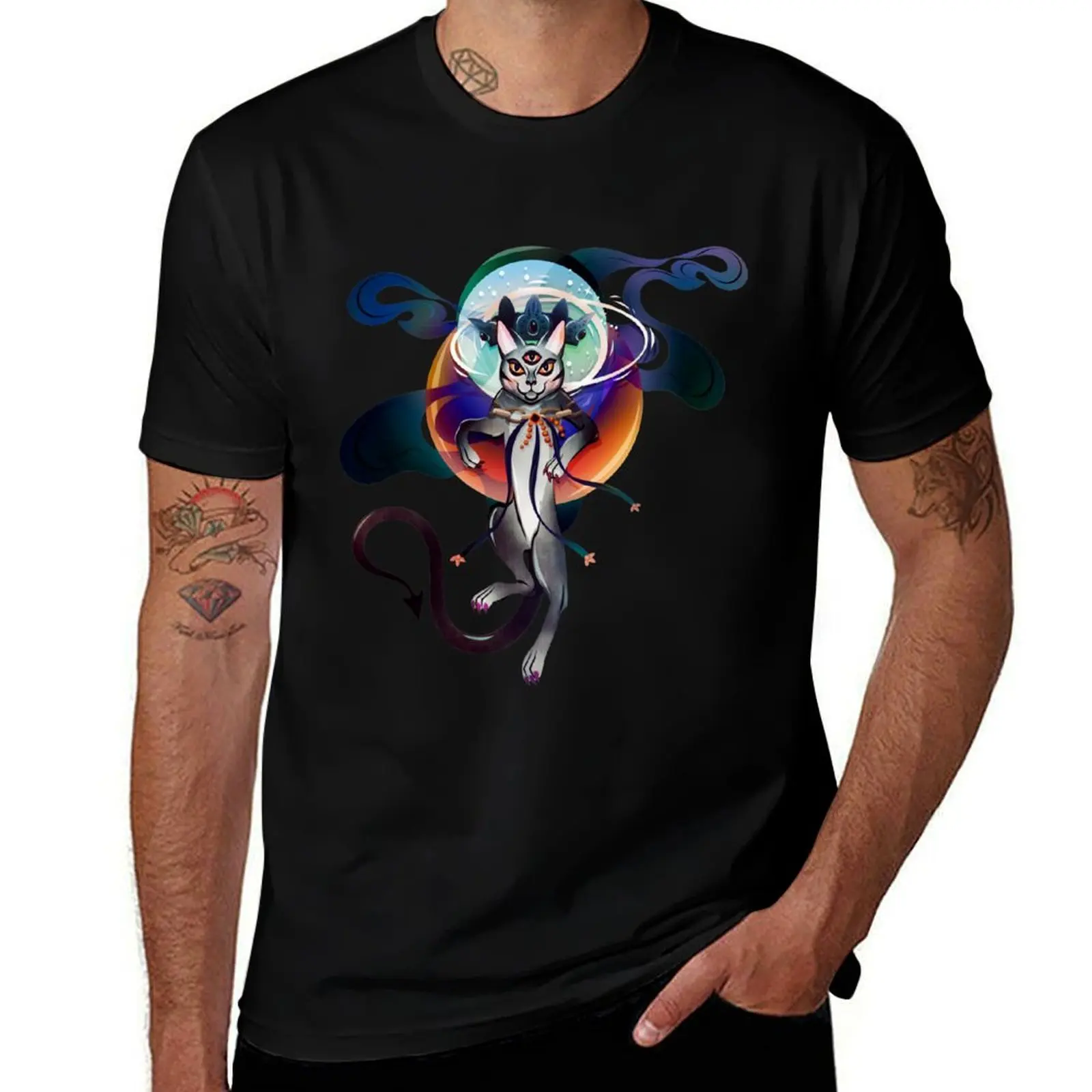 Ray, the King of Cats. Warlock by day, regal magic feline cat by night. T-Shirt Plus Size Street Style Tee T-Shirt