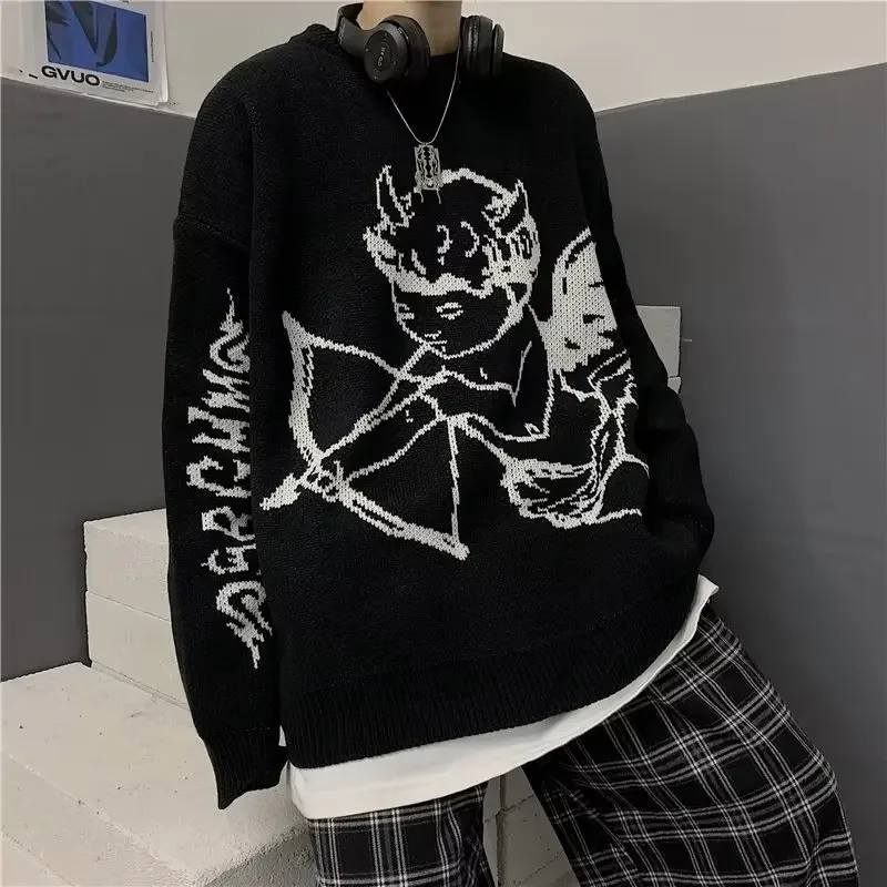 

Fashion Autumn Thick Sweater Lazy Cupid Jacquard Knitted Top Streetwear Pullover Angel Hip Hop Harajuku Oversized Outwear Jumper