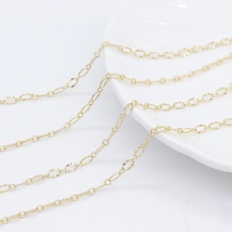 

1Meter Brass Gold Plated Crimped Oval Link Chain Textured Hammered Oval Cable Chain For Diy Bracelet Necklace Jewelry Making