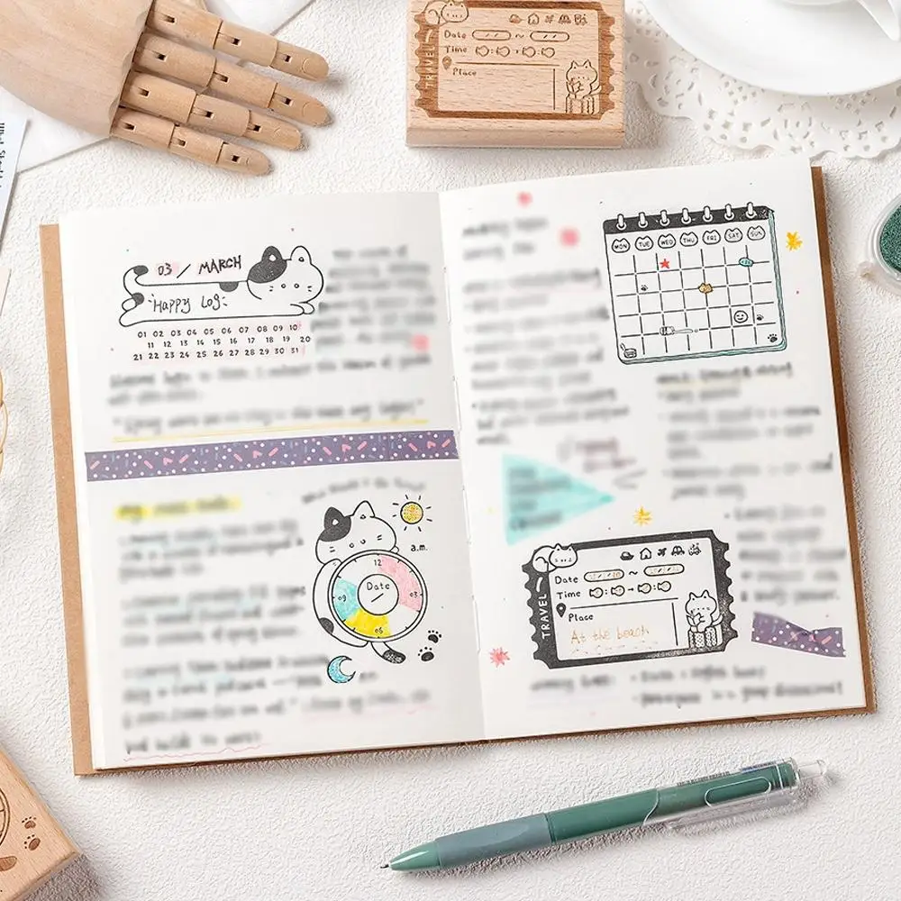 New Wood Assorted Stamp Cat Pattern Memorandum Sight Box Series Cat Schedule Seal DIY Scrapbook Decorative Stamps