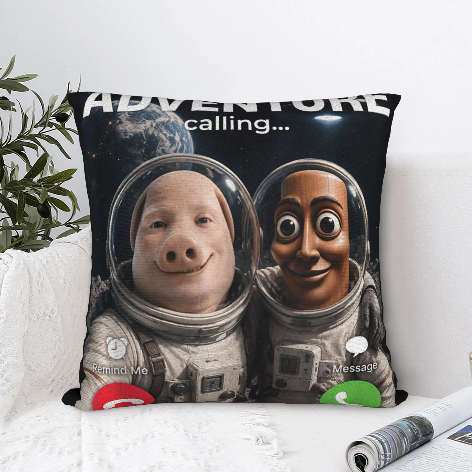 Funny Brainrot Outer Space Meme Tung Sahur John Pork Selfie Pillow Cover Soft Cushion Cover Morden Pillow Case For Home Decor