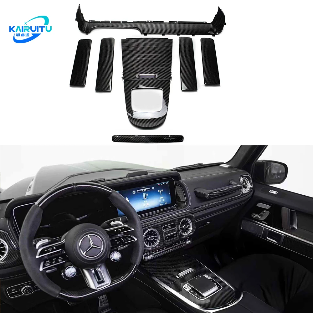 Interior de piezas de automóvil de fibra de carbono seca para Benz G Wagon W465 G500 G450D G580 G63 2025Y + embellecedores interiores de manija delantera con firma