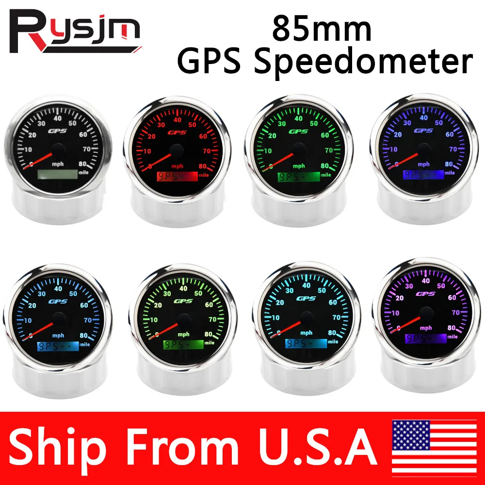 HD Car GPS Speedometer 7 Color Backlight Marine GPS 0-80MPH 0-120MPH KMH Speedo Meter With GPS Sensor For Motorcycle Car Boat