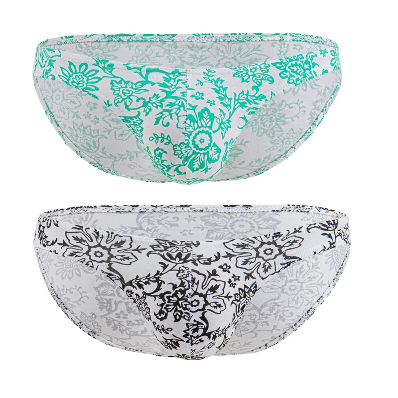 

2PCS Sexy Men Briefs Cotton Underwear Flower Printed U Convex Breathable Soft Brief Bikini Low Waist Underpants Calzoncillos