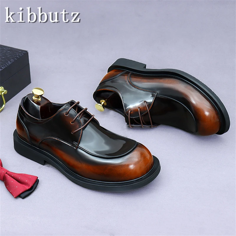 

Men Round Toe Formal Derby Shoes Brand Design Big Head Lace Up Genuine Leather Male Business Wedding Dress Shoes