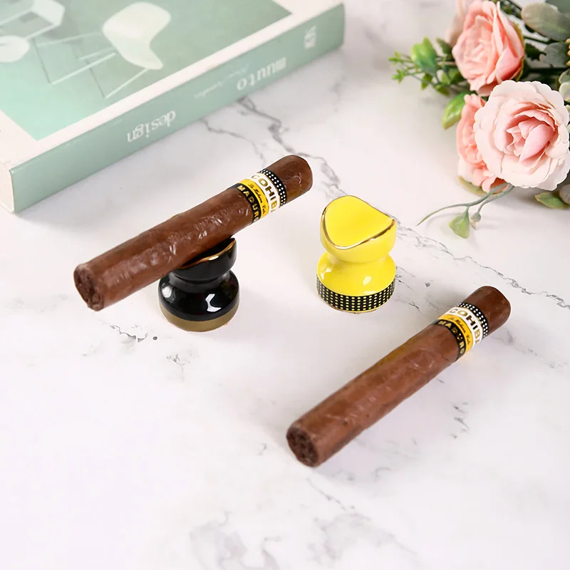 Ceramic Cigar Holder Ashtray  Portable Mini Creative Gold two-color cigar Holder European style