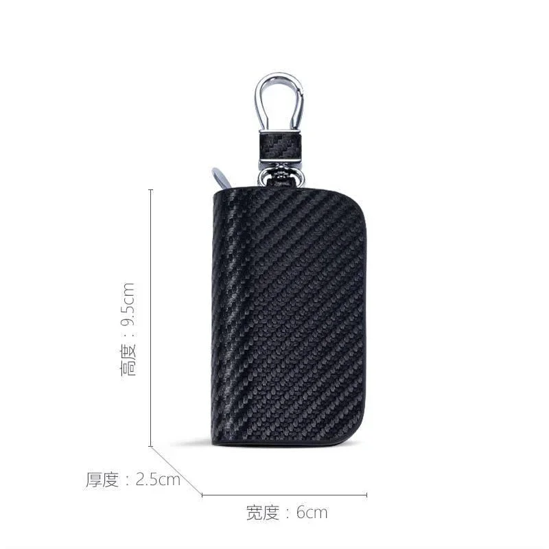 Couro Car Key Case Cover, Zipper Key Case, Carbon Fiber Pattern, Car Styling, Auto Acessórios, 88 Logos