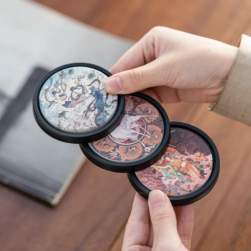 Vintage Simple Ceramic Round Coasters Heat Insulation Absorbent Anti-scald Coaster Home and Decoration Kitchen Utensils