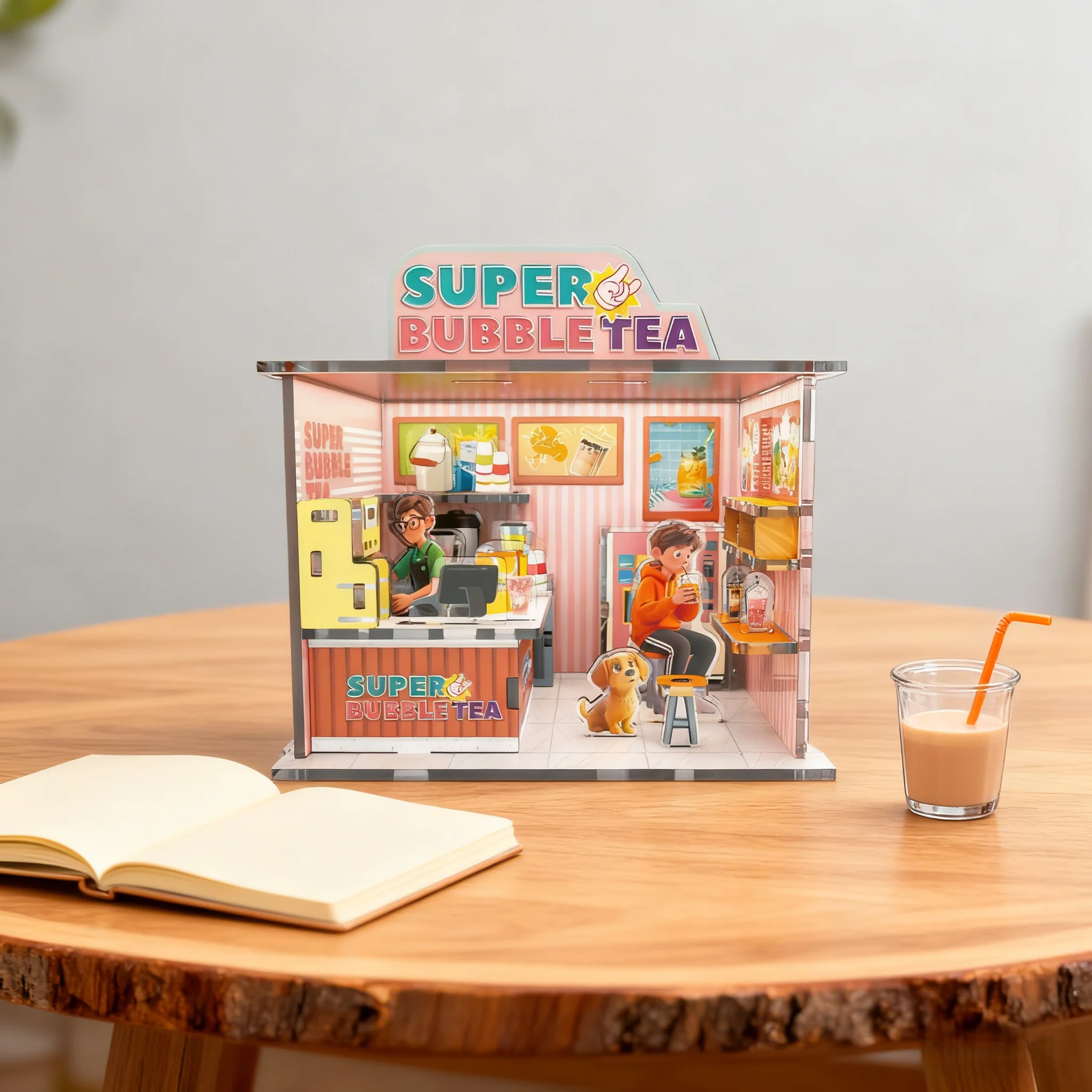 Este é um kit modelo para uma loja de chá de bolhas, um elegante quebra-cabeça 3D DIY, perfeito como presente para aniversários, Natal ou aniversário