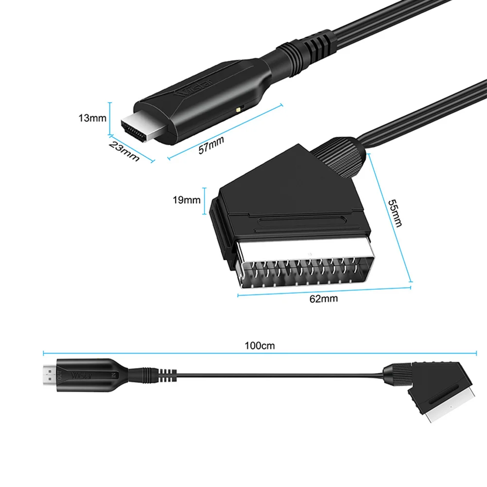 

Scart to Video Converter 1080p Audio Video Upscale Converter Portable Plug Play Adapter for Vhs Vcr Dvd Recorder Scart Cord