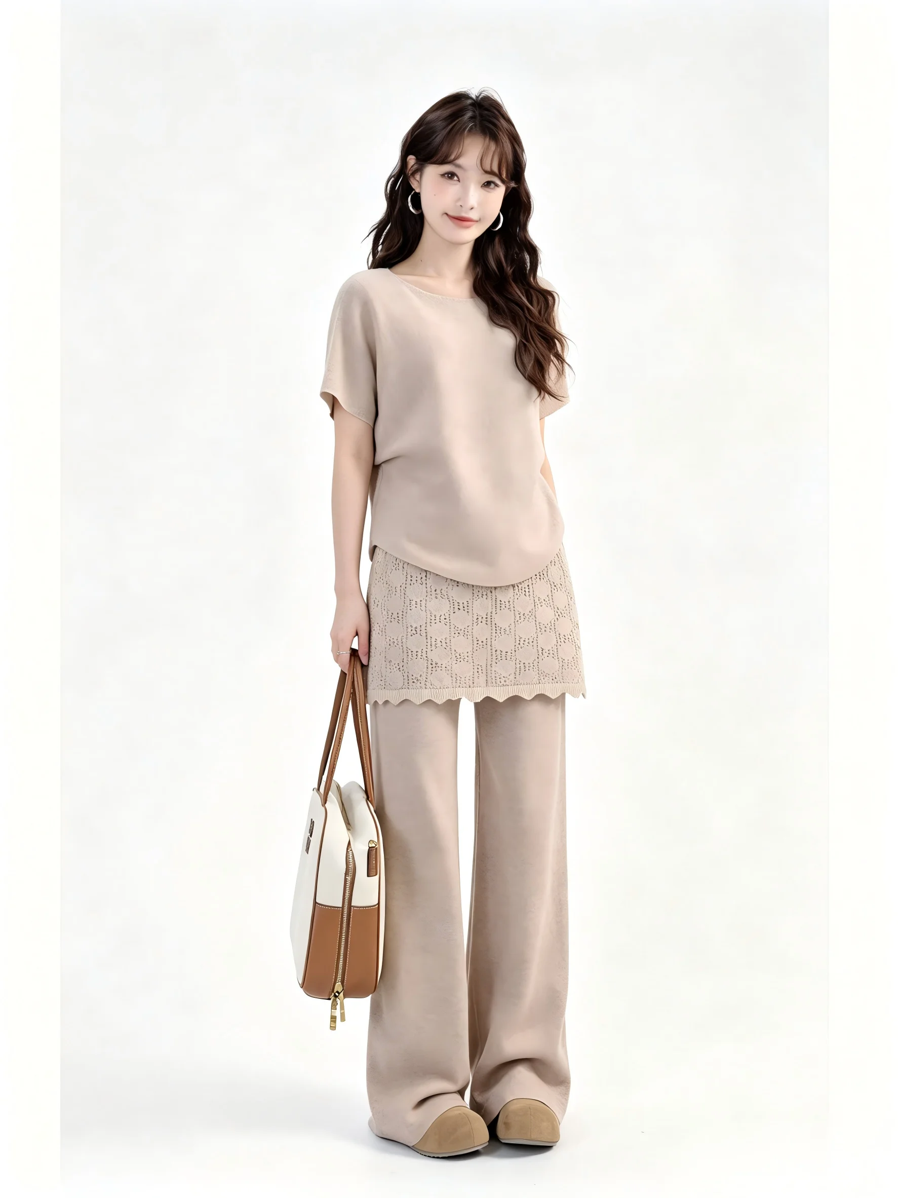 

Lace Short Sleeve Knitted Set Women's Lazy Style Casual Versatile High Waist Pants Spring 2026 Breathable Korean Fashion