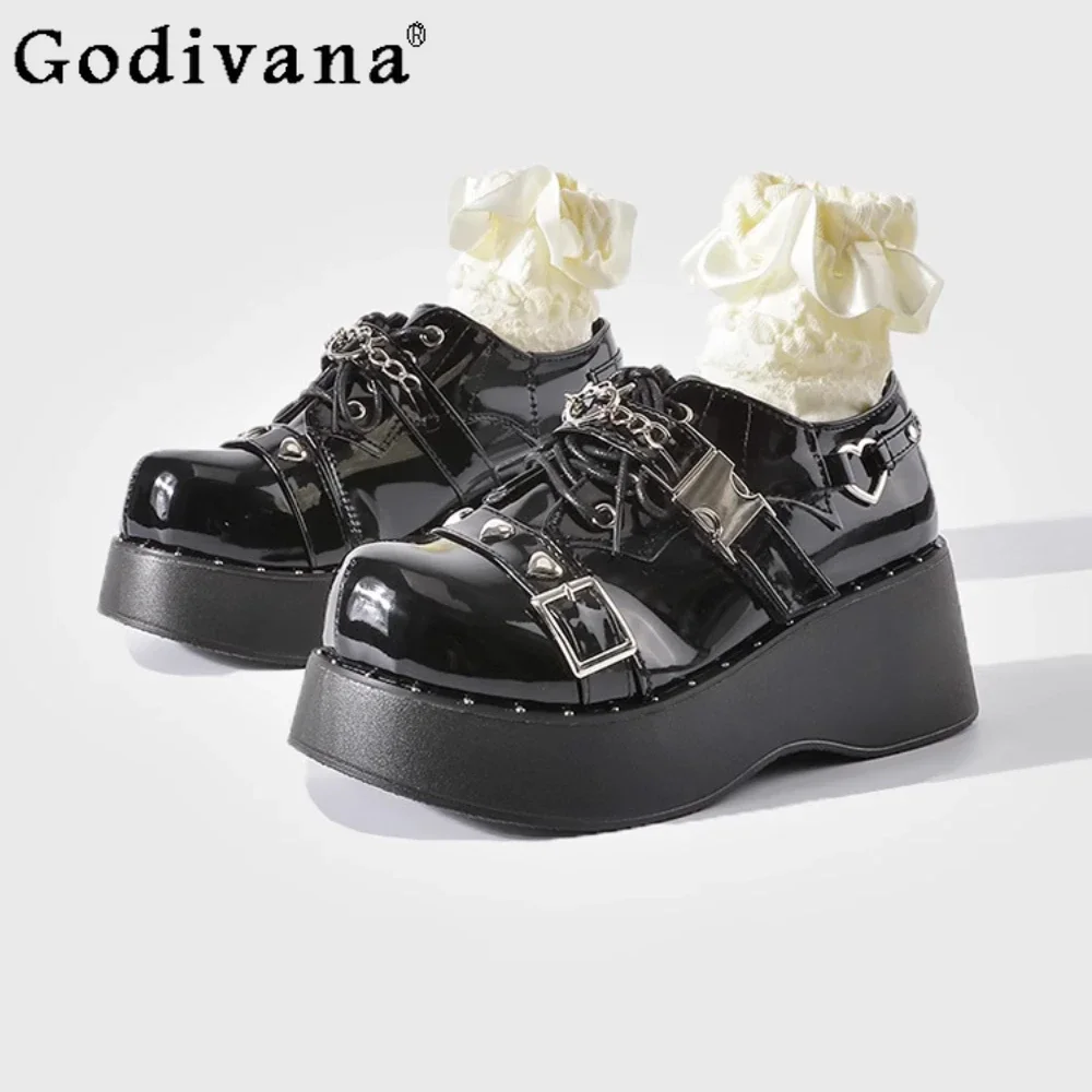 Muffin Platform Shoes Taller Goth Subculture Black Punk Lolita Singles Pumps Heels Women