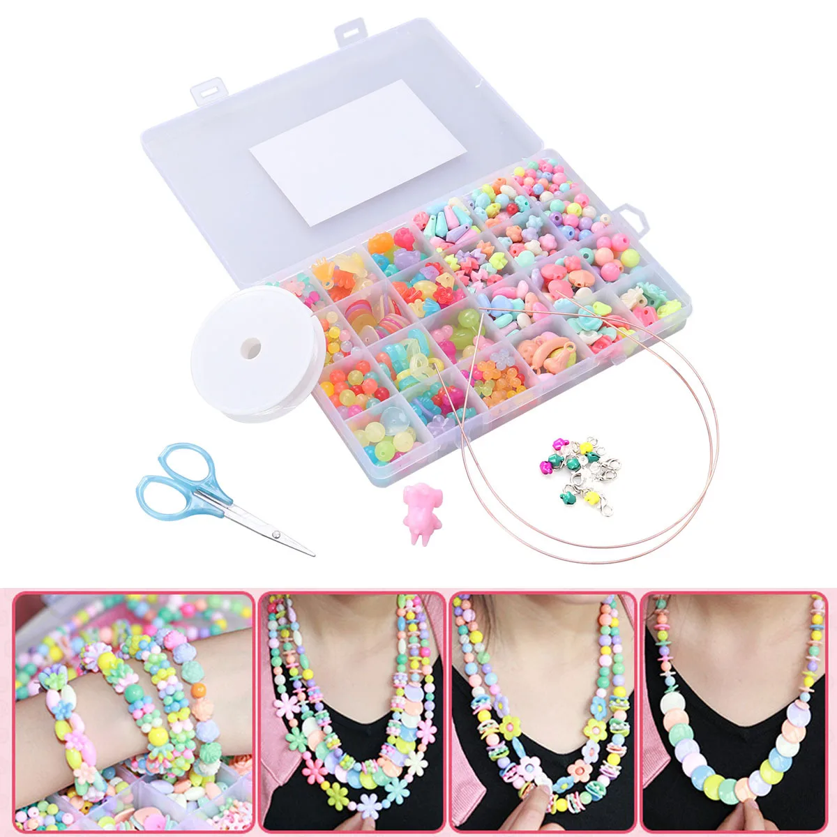 520Pcs Assorted Shapes Beads Set DIY Jewelry Kits for Girls Improve Intelligence Hand-Eye Coordination Creativity Gifts