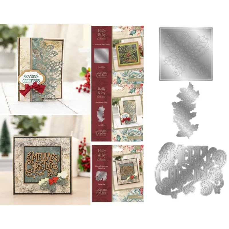 

Merry Christmasjolly Hollyjolly Holly Edgemetal Cutting Dies Stamps Scrapbooking Diary Decorationalbum Embossing